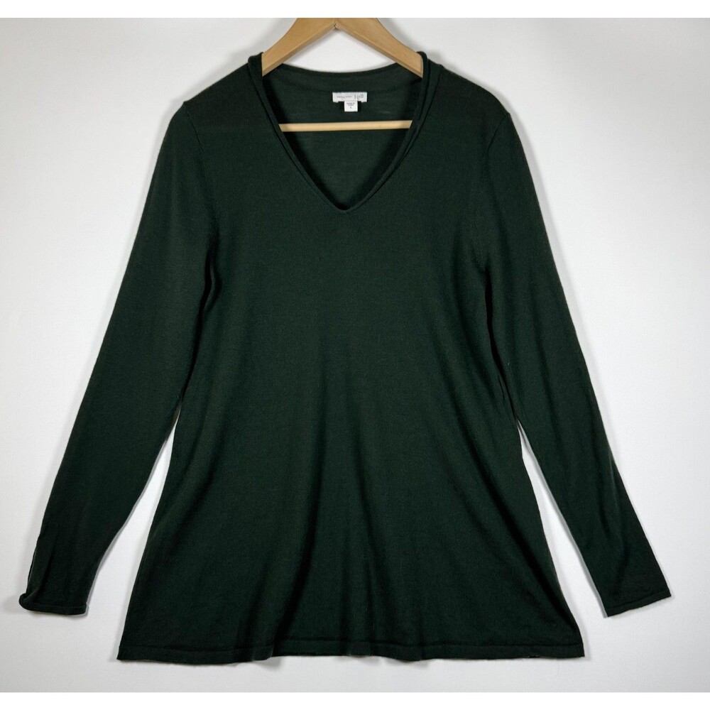 J Jill Sweater Womens Small Green Merino Wool V Neck Pullover Long Sleeve Soft